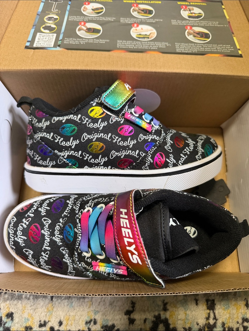 Heelys Kids Black Sneakers with Rainbow Metallic Accents